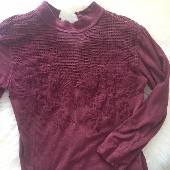 Free People floral appliqué top brick red