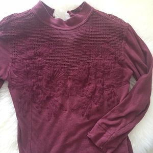 Free People floral appliqué top brick red