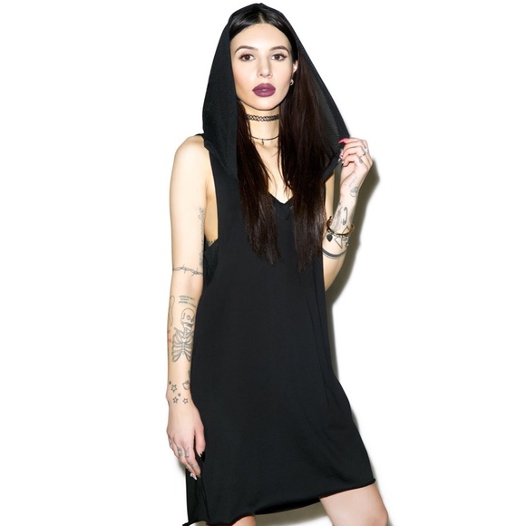 Black Hooded Mesh Dress