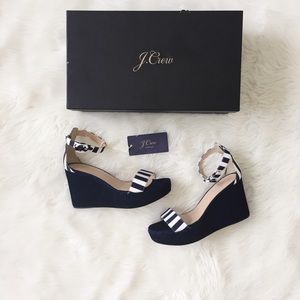 Striped Ivory Navy Wedges