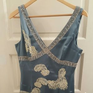 Light blue satin evening dress