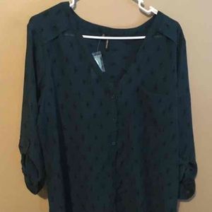 Sheer 3/4 sleeve button up blouse