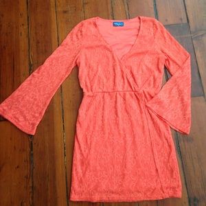 Coral Faux Wrap Dress