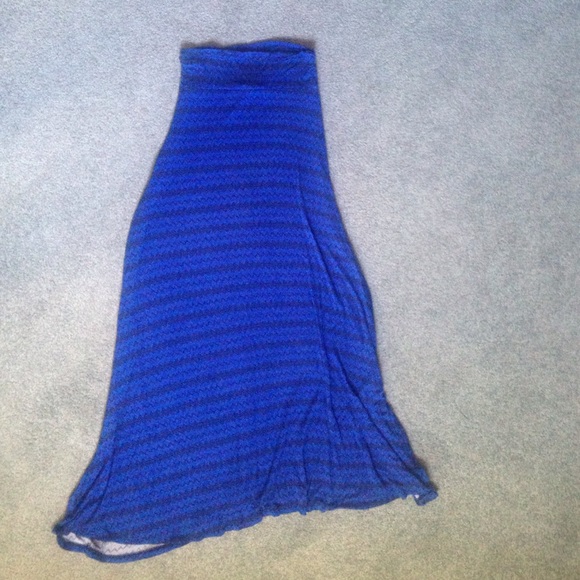 blue and black tribal print maxi skirt