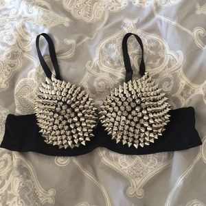 Silver and black spiked bra