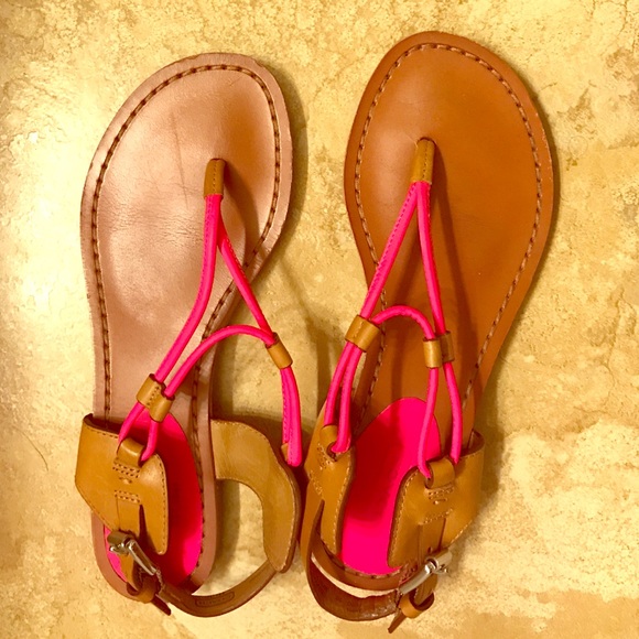Coach Hot Pink/Tan Leather Sandals