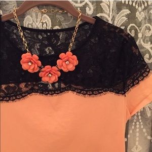 Coral top w/ black lace