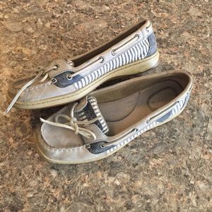 Blue and White Striped Sperry