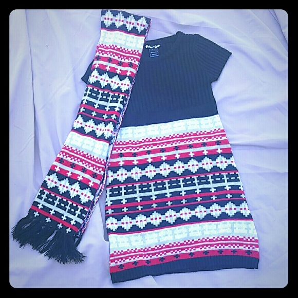 Girls holiday dress with matching scarf - Picture 1 of 2
