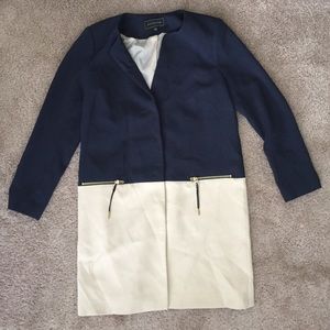Long Navy and Cream Coat