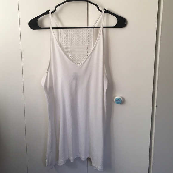 White Old Navy halter tank with netting details