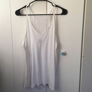 White Old Navy halter tank with netting details