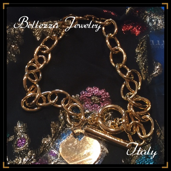 Belleza Bronze Heart Dangle Link Necklace