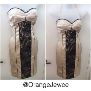 🎉HP🎉 Bebe Sexy Cream Cocktail Dress w/Black Lace