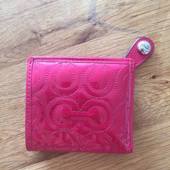 Red patent leather wallet from coach