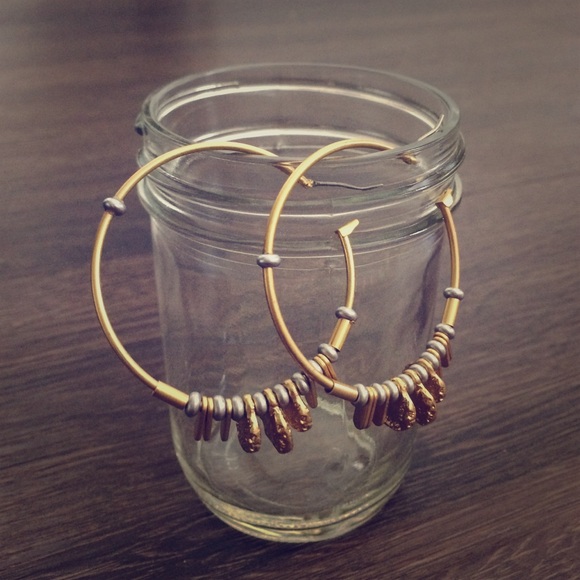 Gold-tone Hoop Earrings with Dangling Beads
