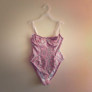 American Apparel Pink Floral Bustier Bodysuit