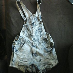 Denim washed overalls shorts