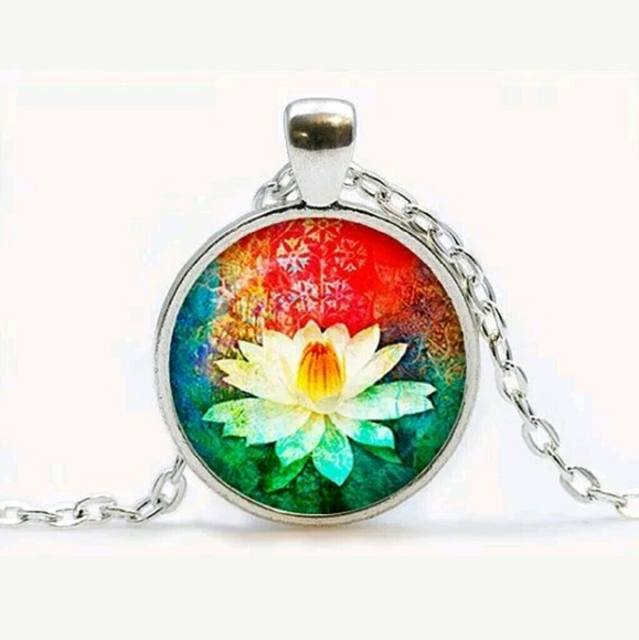 Landscape Flower silver plate glass chain Pendant