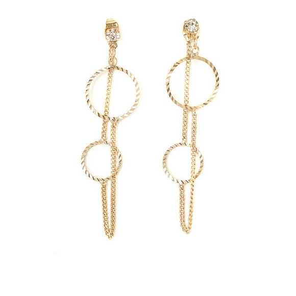 Classic Paper Doll Jewelry Circle Loop Ear Pin And Drop Chain