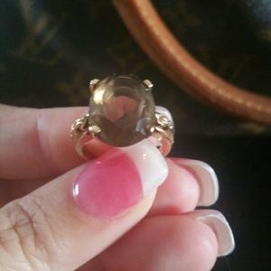 Extra Large Smoky topaz stone gold ring size 7