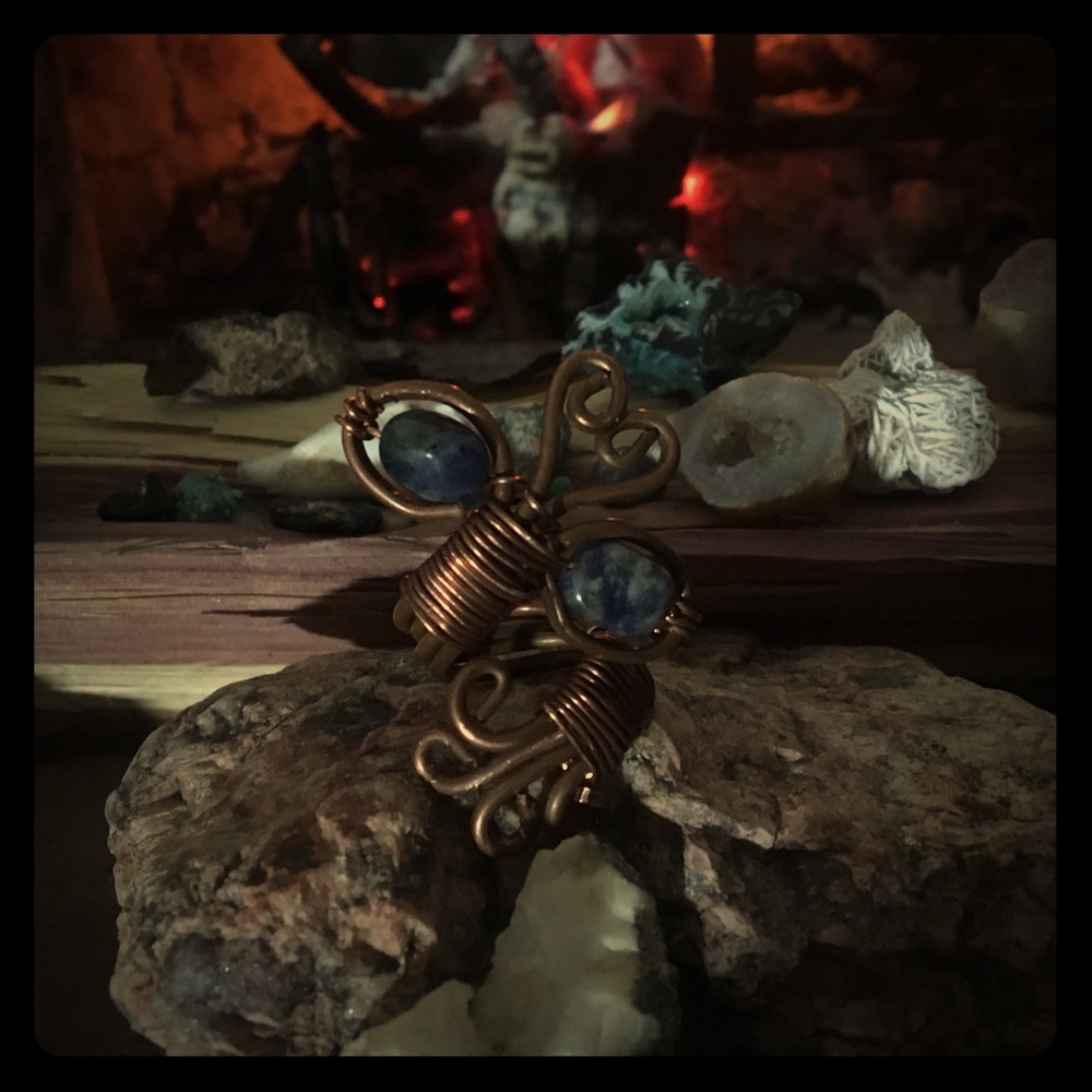 Cooper Wire Lapis Ring Adjustable - image 1