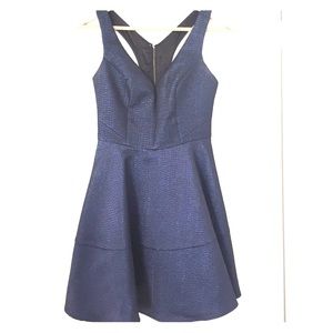 Navy blue shimmer skater a-line v-neck dress