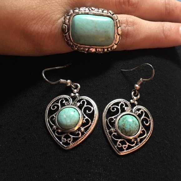 Turquoise stone Earrings and Ring