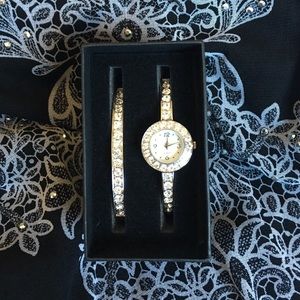 Rhinestone bangle watch set