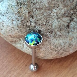 SALE! 14g Dark Green Opal Tongue Ring Barbell