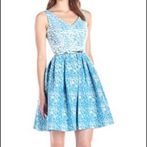 Calvin Klein blue and white fit and flare dress