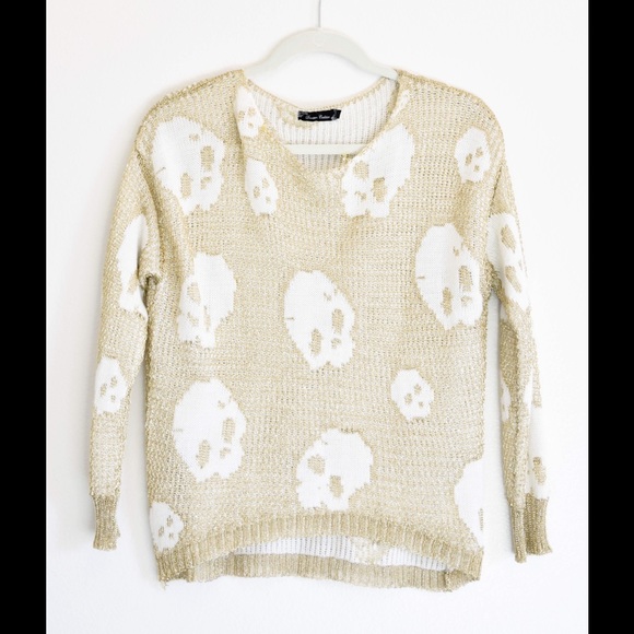 Gold Knit Skull Sweater