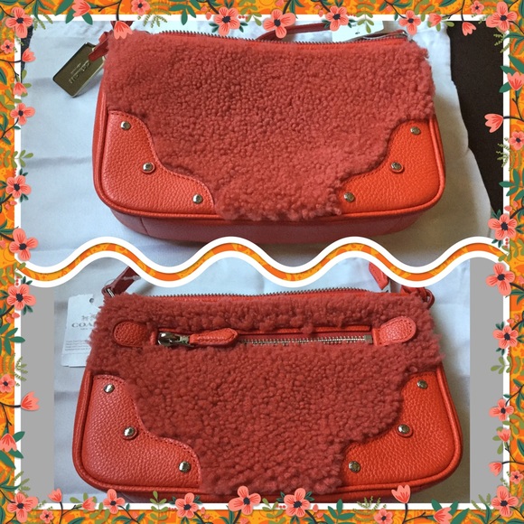 Authentic Coach deep orange leather/wool crossbody - Picture 2 of 3