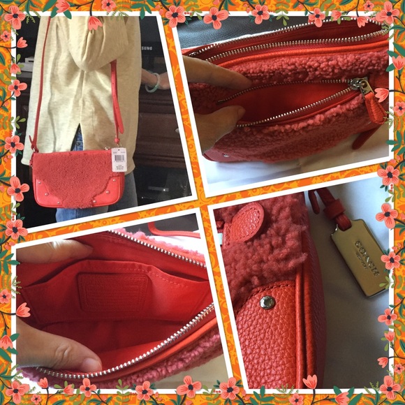 Authentic Coach deep orange leather/wool crossbody - Picture 3 of 3