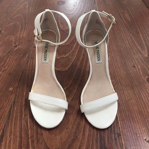 White ankle strap Steve Madden heels