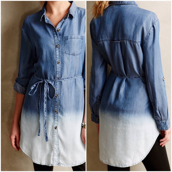 Anthropologie Tops - Anthropologie Dip Dyed Chambray Tunic