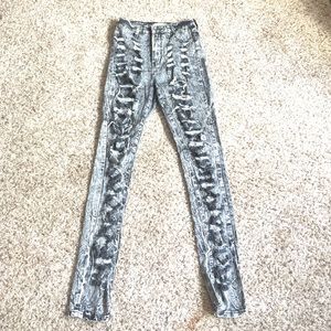 Black and white high waisted distressed jeans