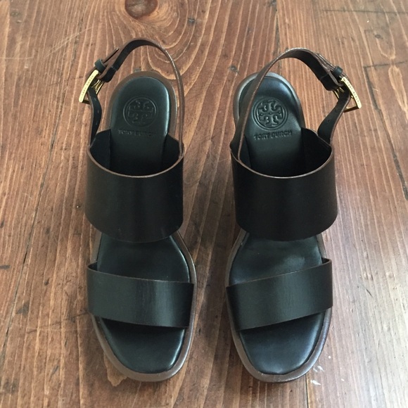 Tory Burch black leather platform sandals