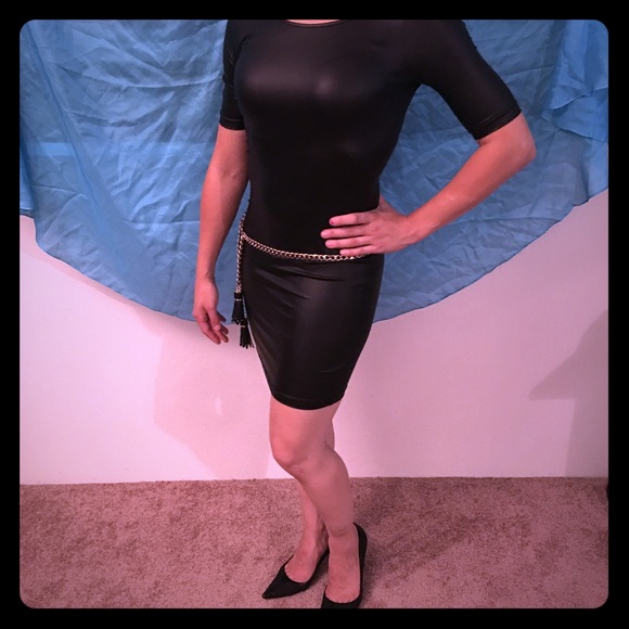 Black pleather dress. Elegant and sexy.