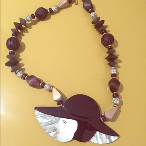 1980s Art Deco Style Flapper "lady face" necklace