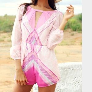 Pink Tribal Print Open Back Romper