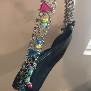 Black leather metal strap with beads