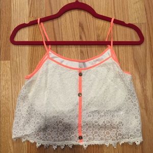 White and pink/orange crop top