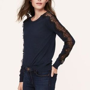 LOFT Black Lace Sleeve Sweater