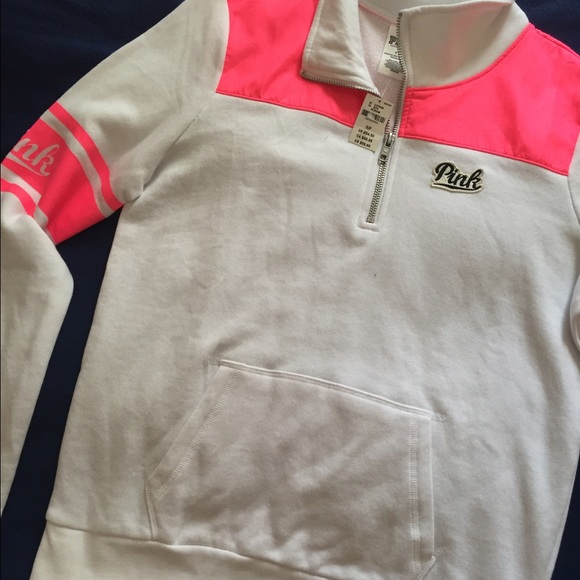 Pink and white quarter zip sweater from Pink