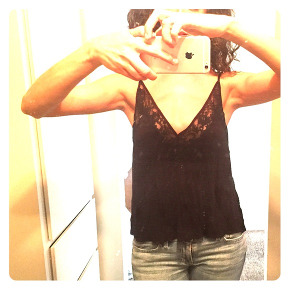 Black Lace Deep V Tank