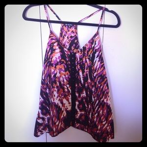 Racerback tank w/ hook & eye clasp down the front