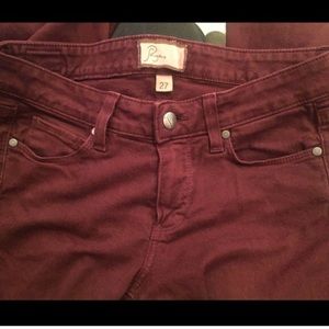 Paige Peg Ankle Maroon Skinny Jeans