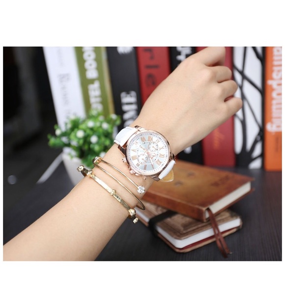 Geneva  white strap watch