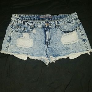 Distressed jean shorts